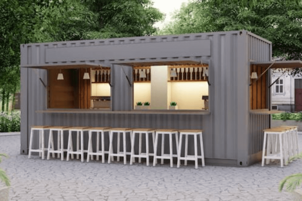 A shipping container converted into a bar