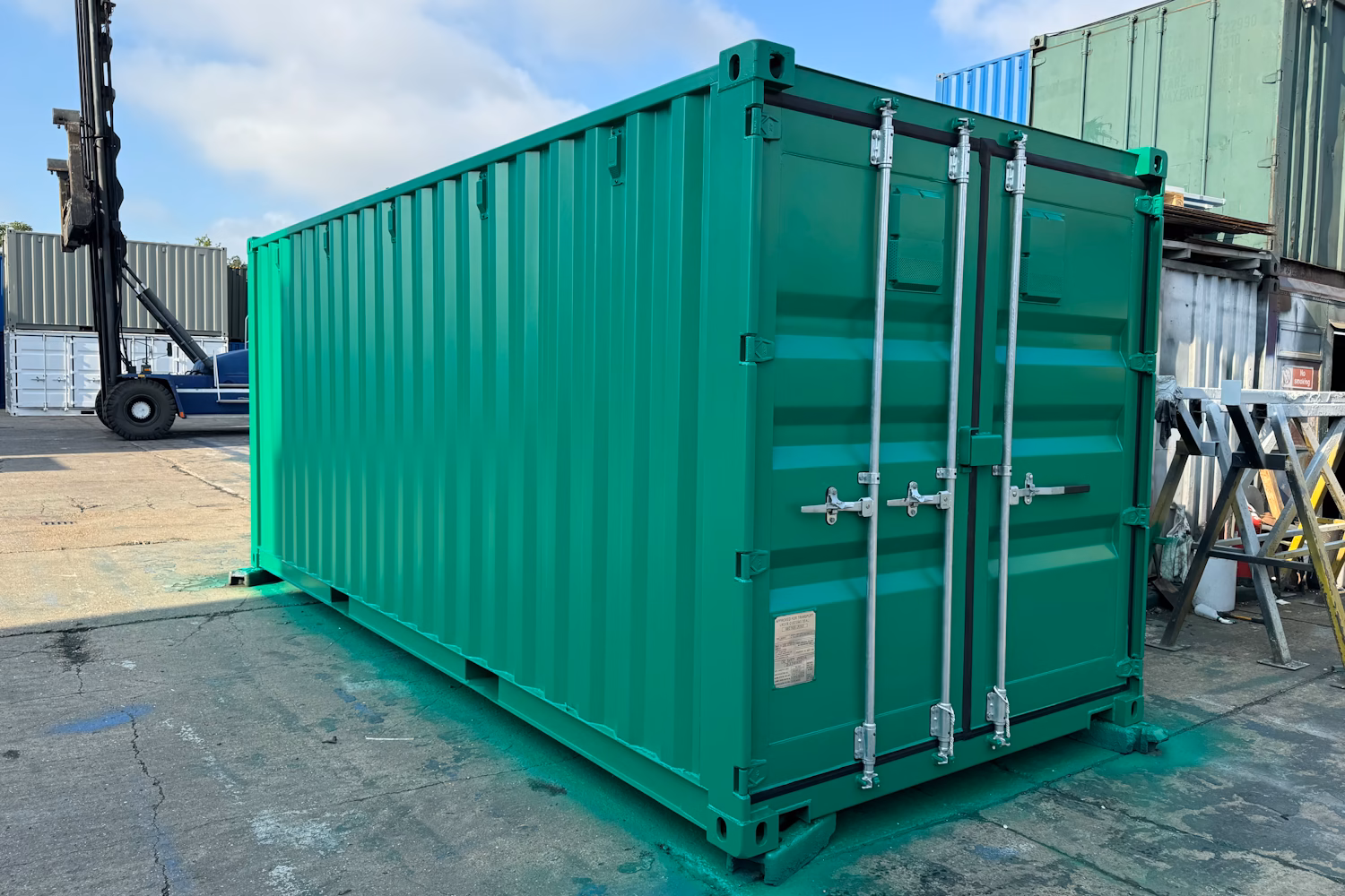 Container with a fresh coat of green paint