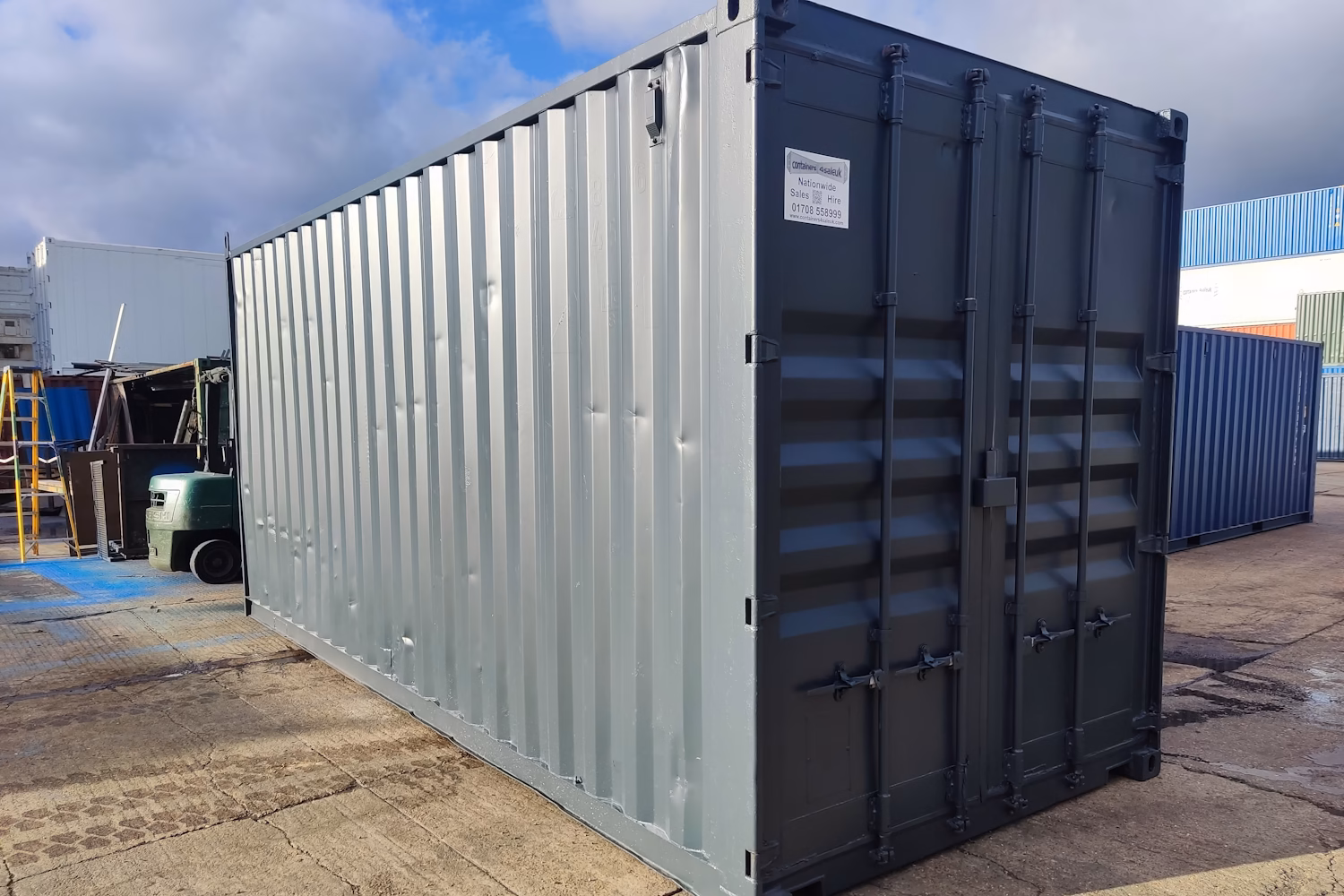 Container with a fresh coat of grey paint