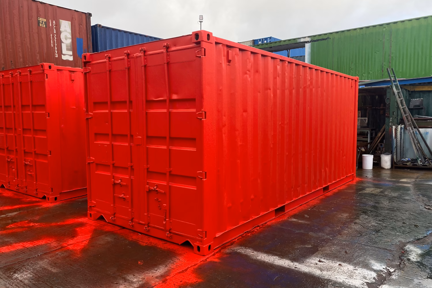 Container with a fresh coat of red paint