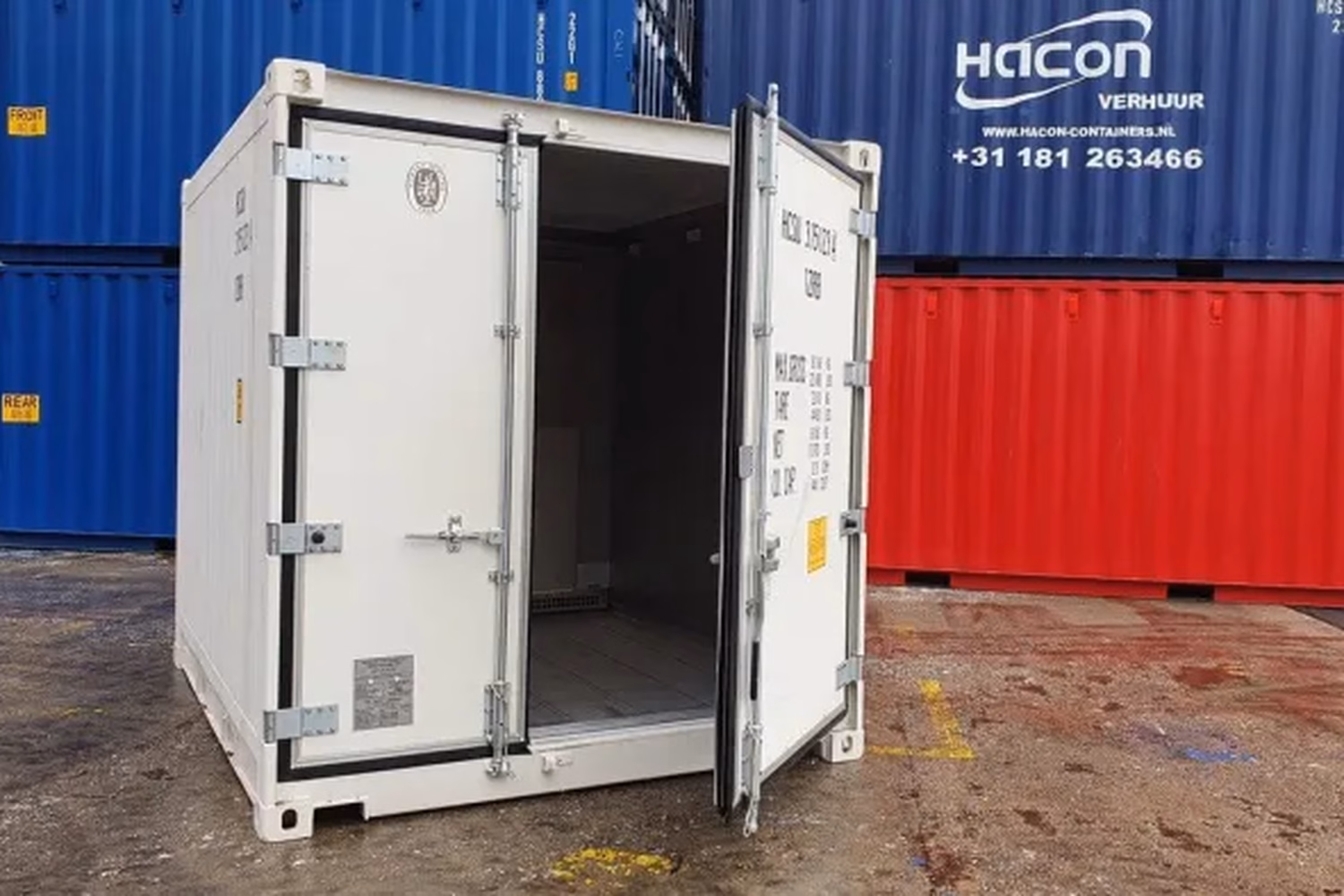 10 foot refrigerated container in white with open doors
