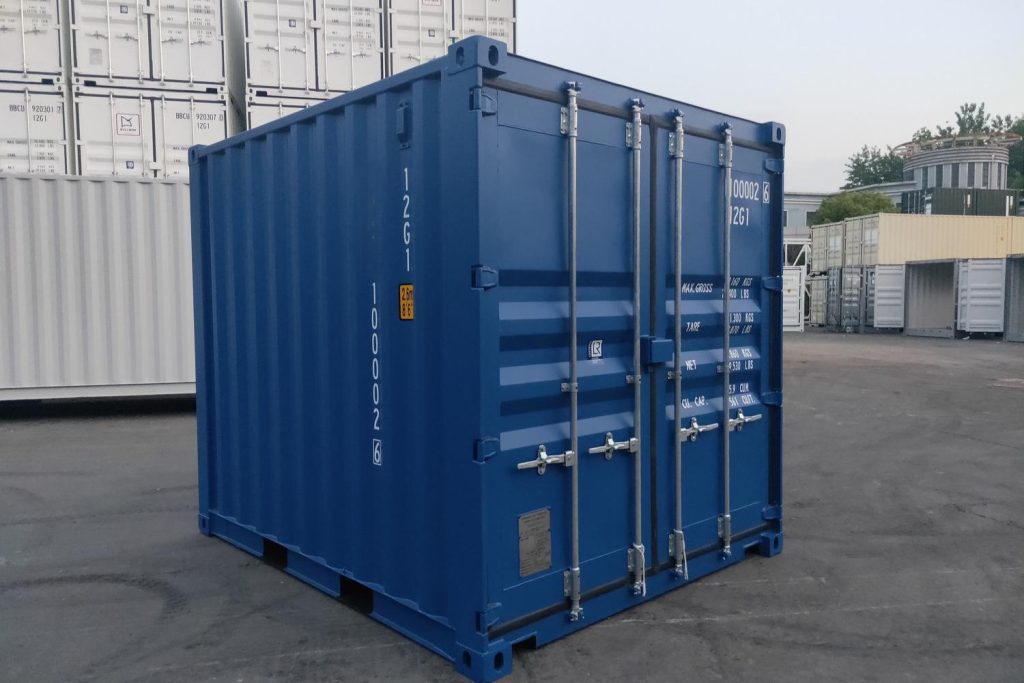 10 foot shipping container in blue