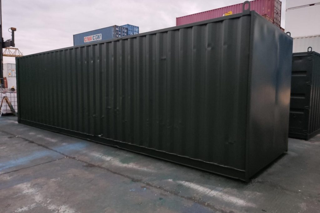 30 foot shipping container in green outside view